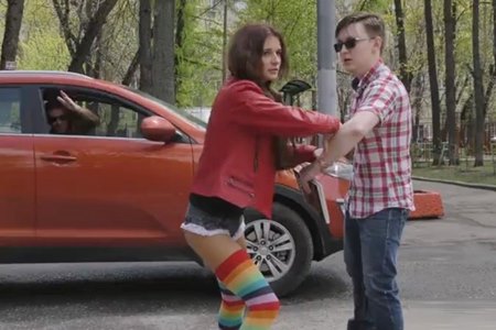 Skinny teen chick saved a tourist from car accident and took him home as a lover.